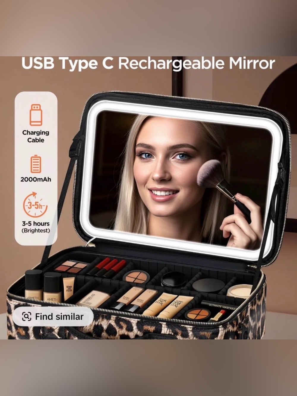 NEW 15''X11'' Large Travel Makeup Bag with LED mirror & Adjustable Dividers - Picture 5 of 6